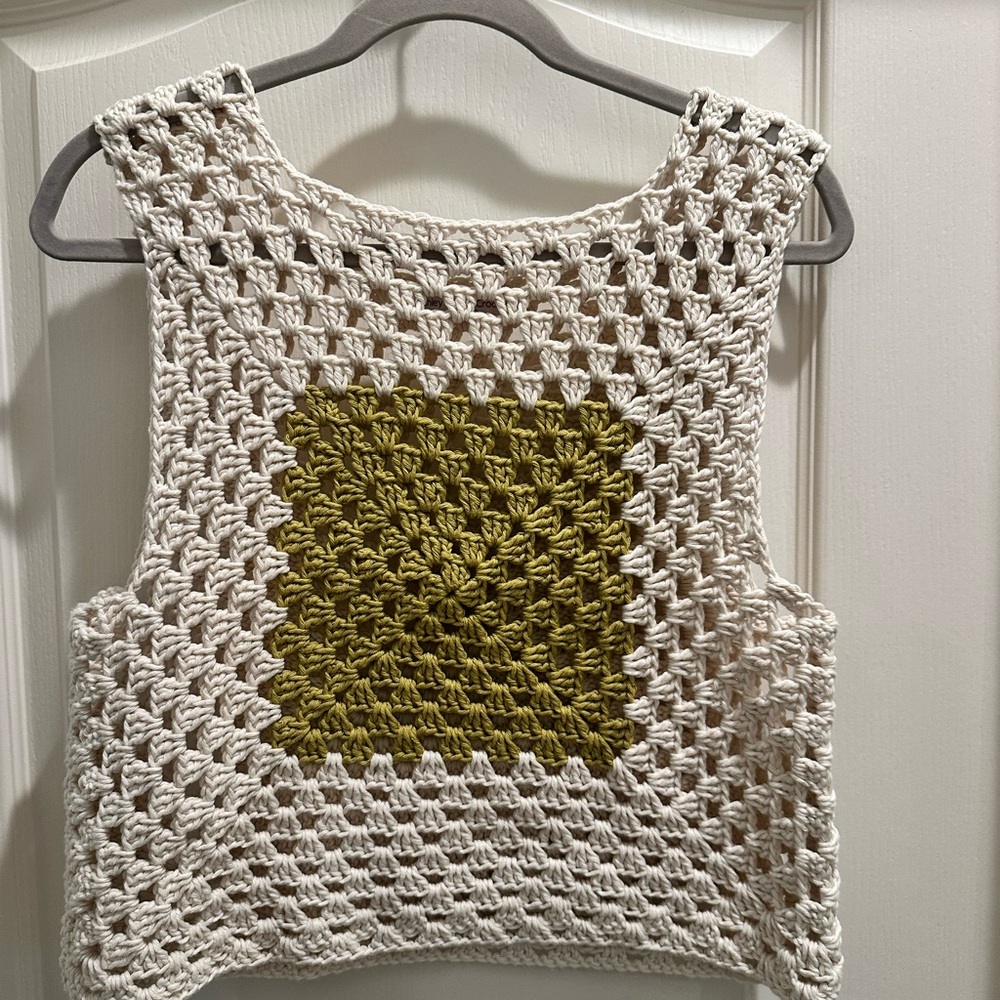 Crochet Tank Top with Olive Center